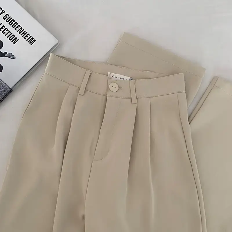 Apricot Straight Leg Pants Women White Loose Fit — feature 5