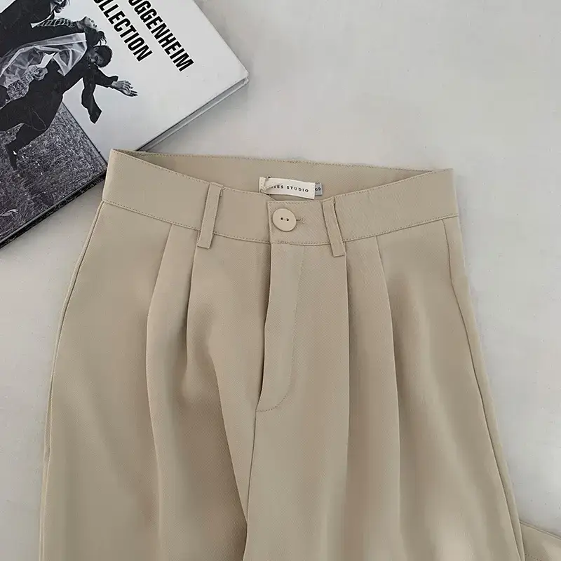 Apricot Straight Leg Pants Women White Loose Fit — feature 6