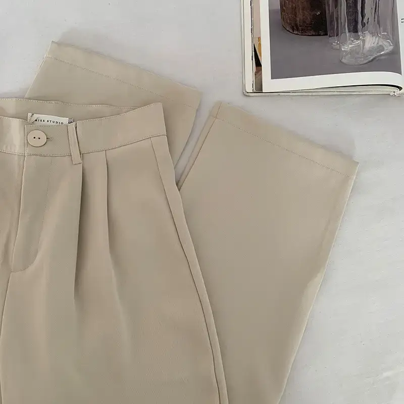Apricot Straight Leg Pants Women White Loose Fit — feature 7