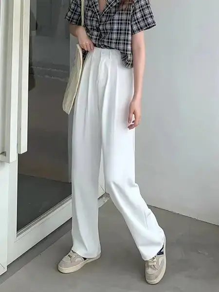 Apricot Straight Leg Pants Women White Loose Fit - Image 4