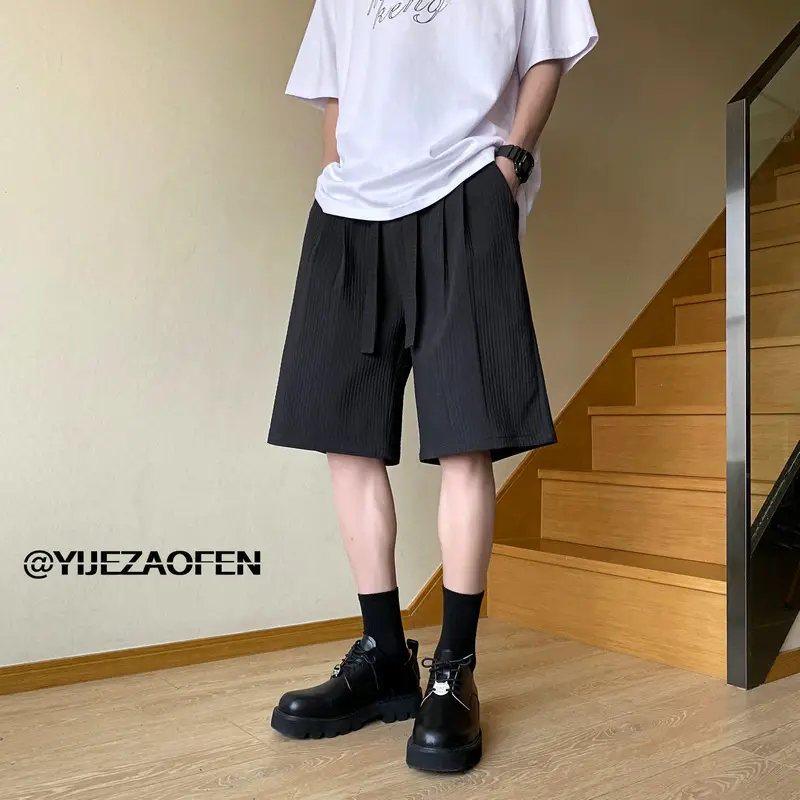 Men's Pure Black Cleanfit Shorts Knee Length Summer - Image 4
