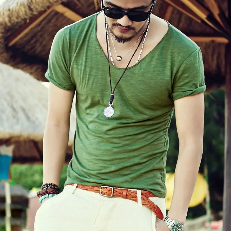 Men Korean Style Short Sleeve T-Shirt Grey Slim Fit - Image 4