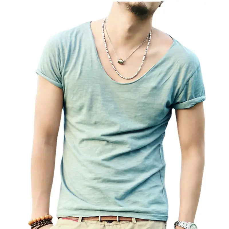 Men Korean Style Short Sleeve T-Shirt Grey Slim Fit - Image 8