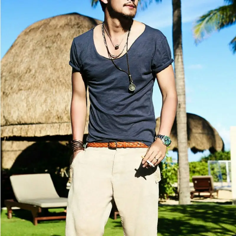 Men Korean Style Short Sleeve T-Shirt Grey Slim Fit — feature 3