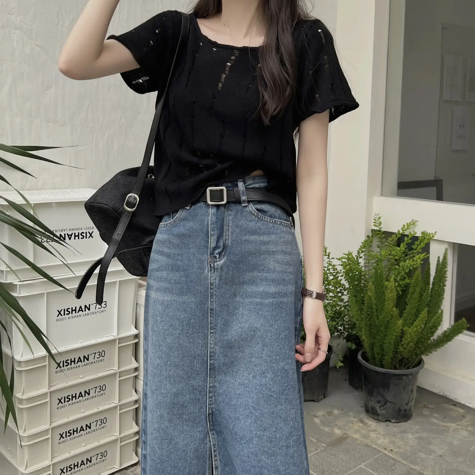 Women 2025 Summer Hollow Out Knitted T-Shirt Short Sleeve — feature 10