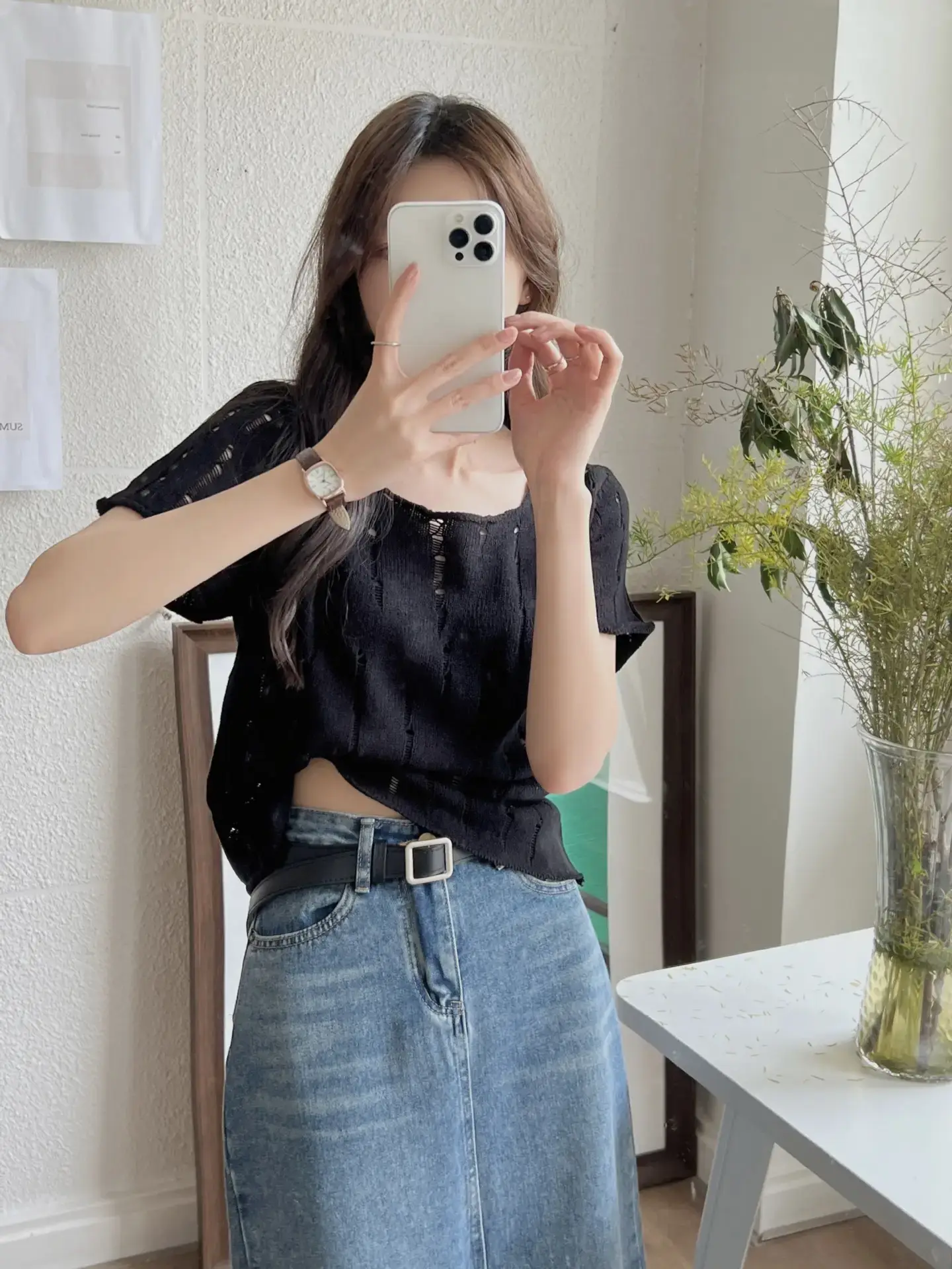 Women 2025 Summer Hollow Out Knitted T-Shirt Short Sleeve — feature 13