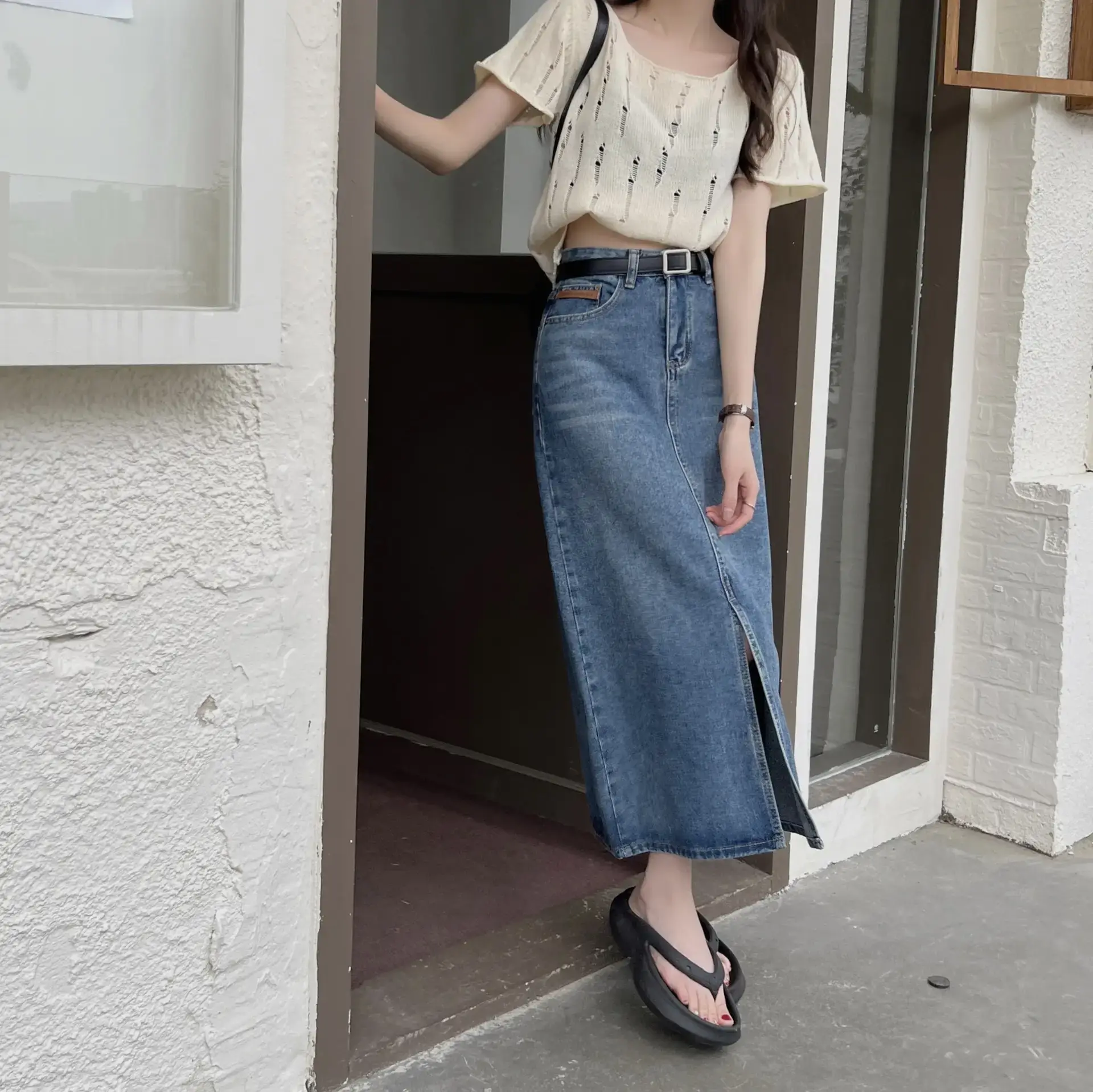 Women 2025 Summer Hollow Out Knitted T-Shirt Short Sleeve — feature 4