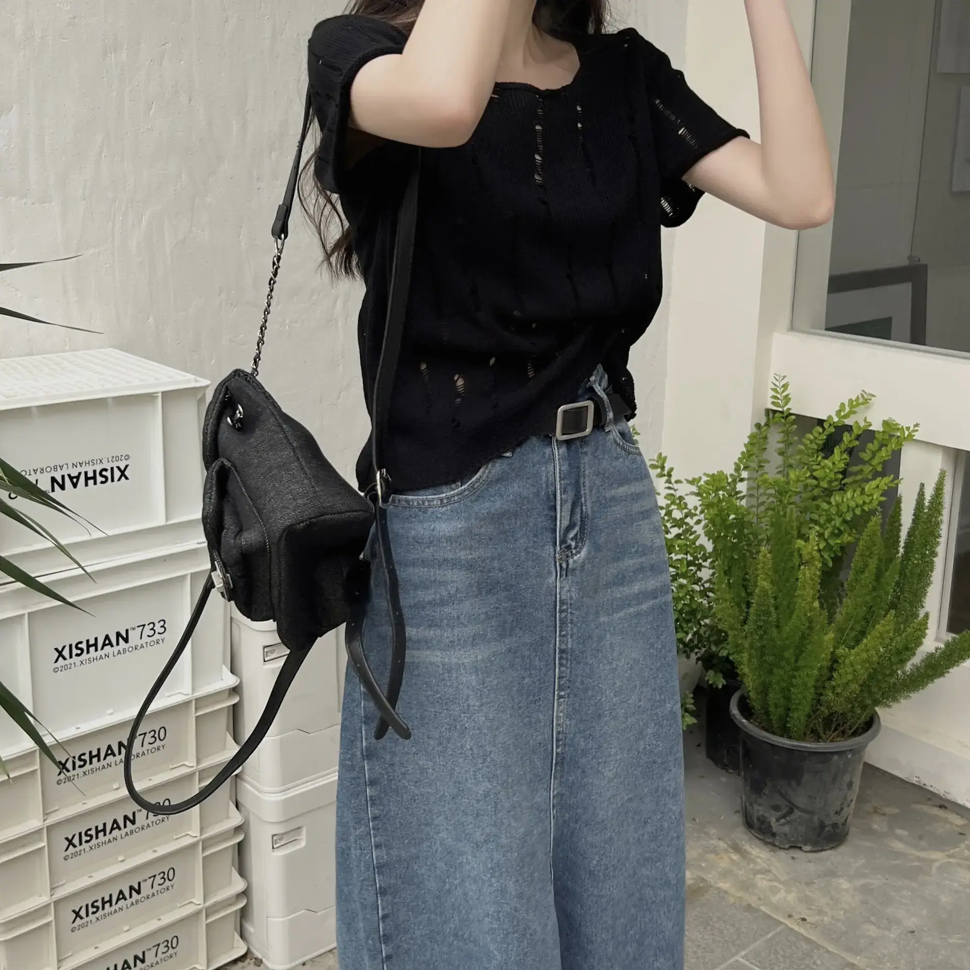 Women 2025 Summer Hollow Out Knitted T-Shirt Short Sleeve — feature 8