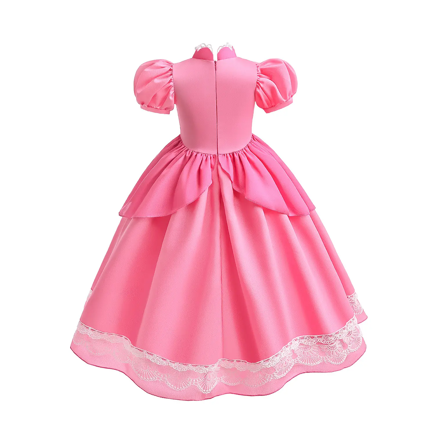 Pink Princess Dress for Girls with Lace Trim - Image 5
