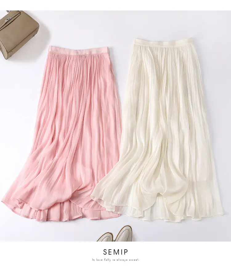 Elegant Silk Skirt Women's A-Line Draping — feature 12