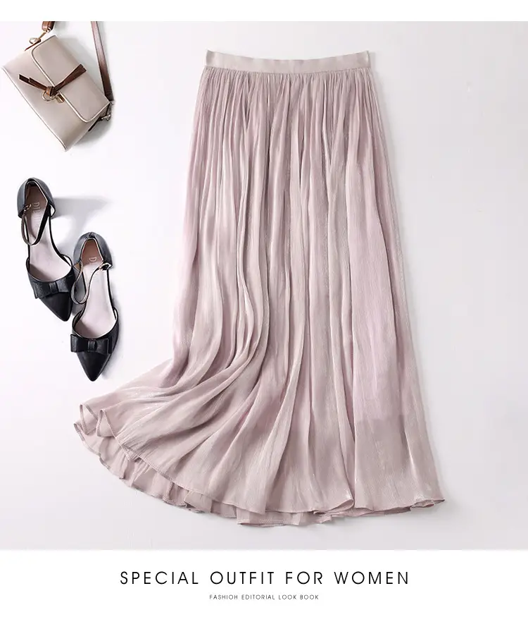 Elegant Silk Skirt Women's A-Line Draping — feature 14