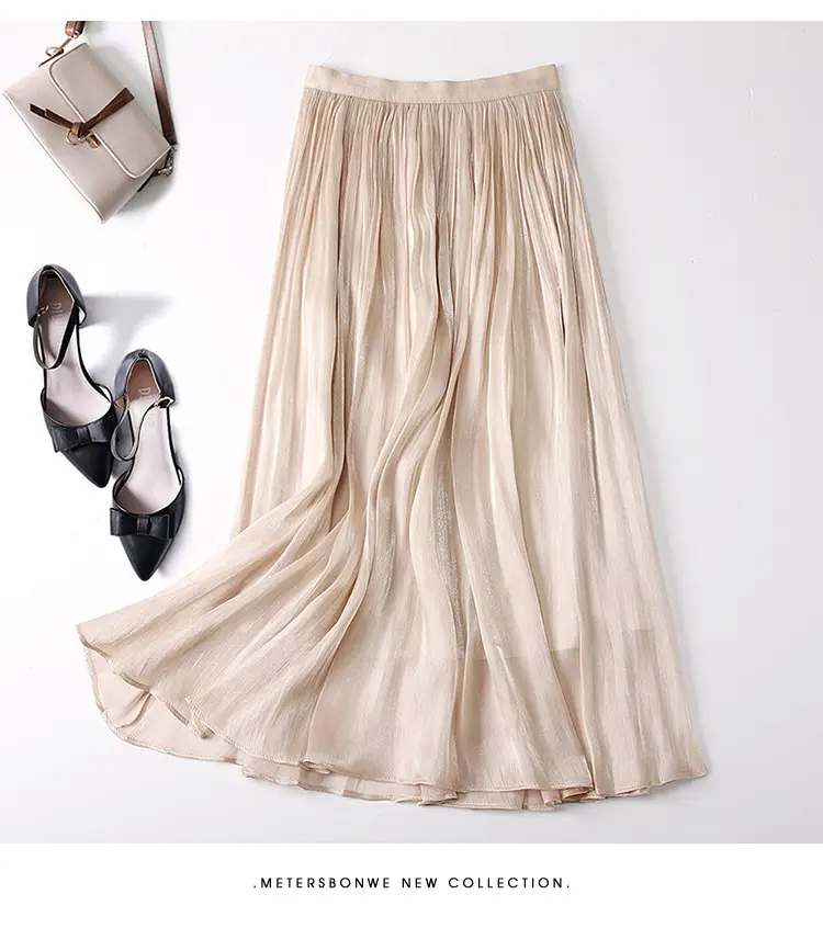 Elegant Silk Skirt Women's A-Line Draping — feature 17