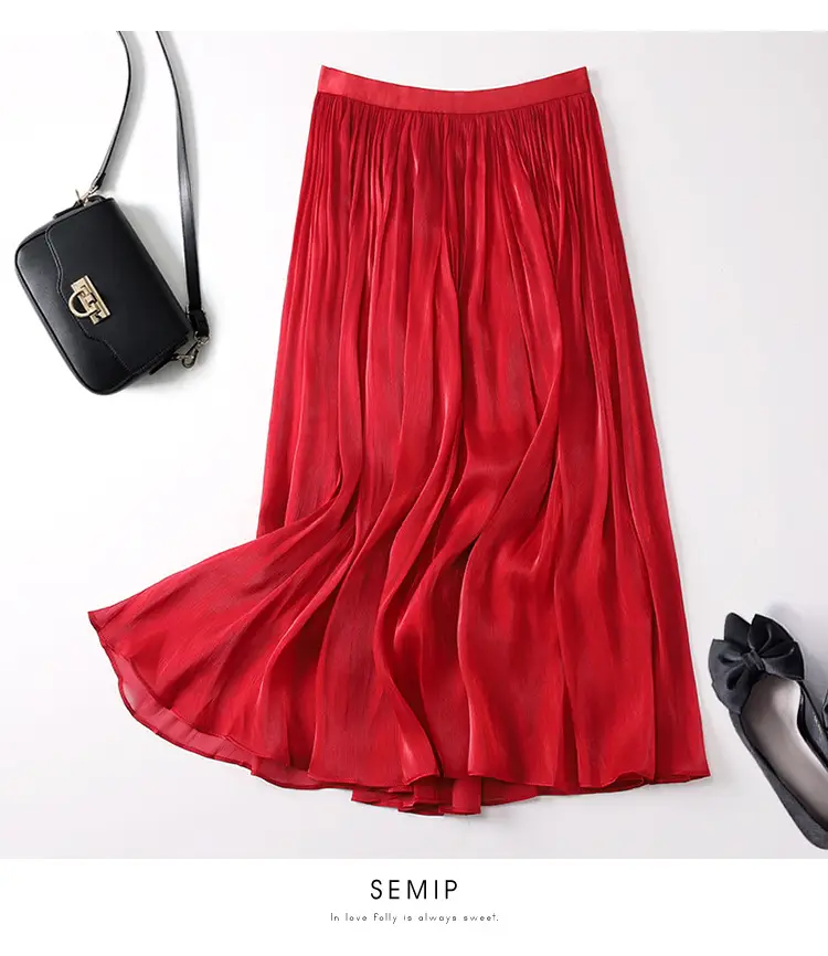 Elegant Silk Skirt Women's A-Line Draping — feature 18