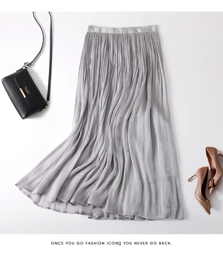 Elegant Silk Skirt Women's A-Line Draping — feature 21