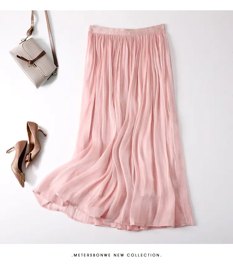 Elegant Silk Skirt Women's A-Line Draping — feature 23