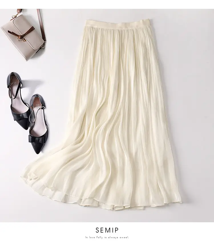Elegant Silk Skirt Women's A-Line Draping — feature 24