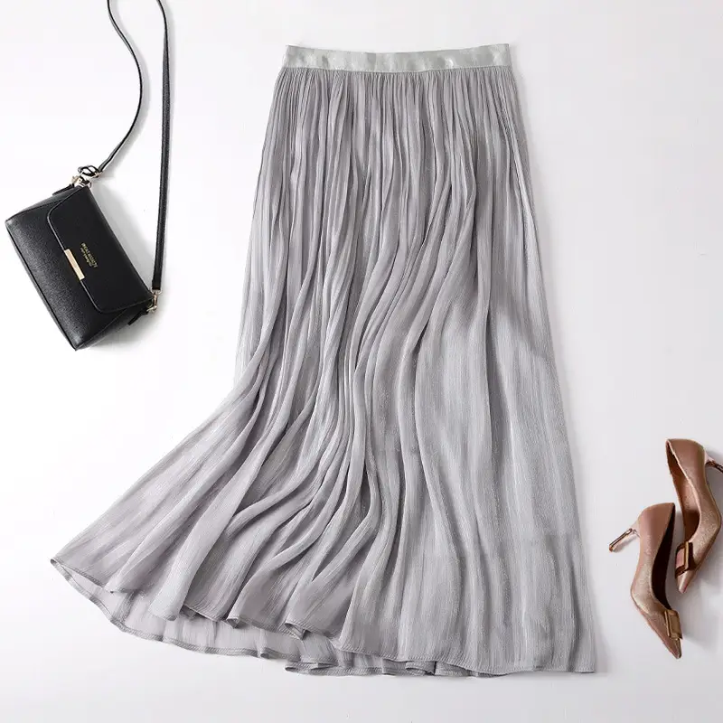 Elegant Silk Skirt Women's A-Line Draping - Image 9