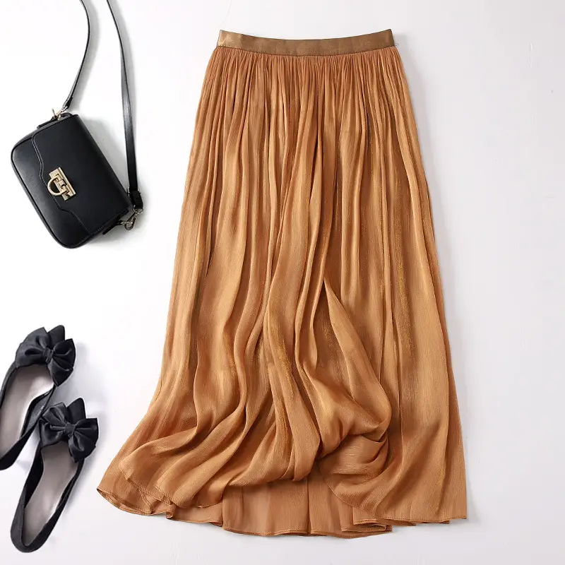 Elegant Silk Skirt Women's A-Line Draping - Image 10