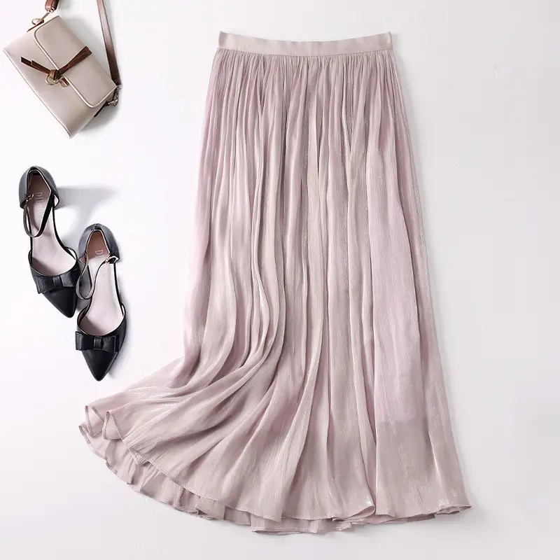 Elegant Silk Skirt Women's A-Line Draping - Image 2