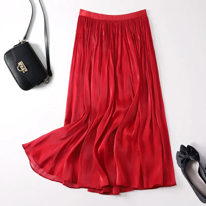Elegant Silk Skirt Women's A-Line Draping - Image 8