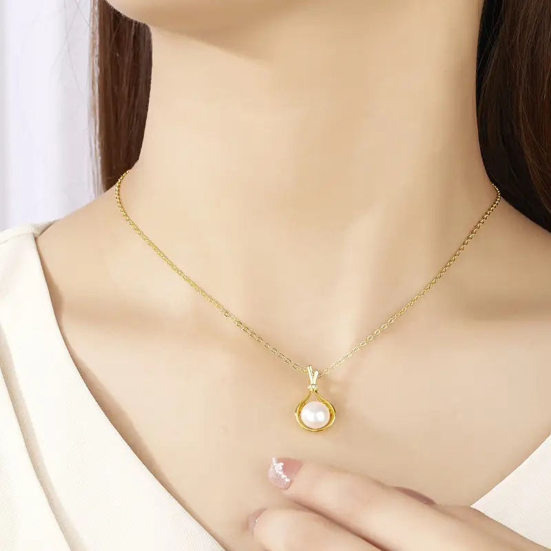 Gold Pearl Zircon Necklace for Women - Image 2