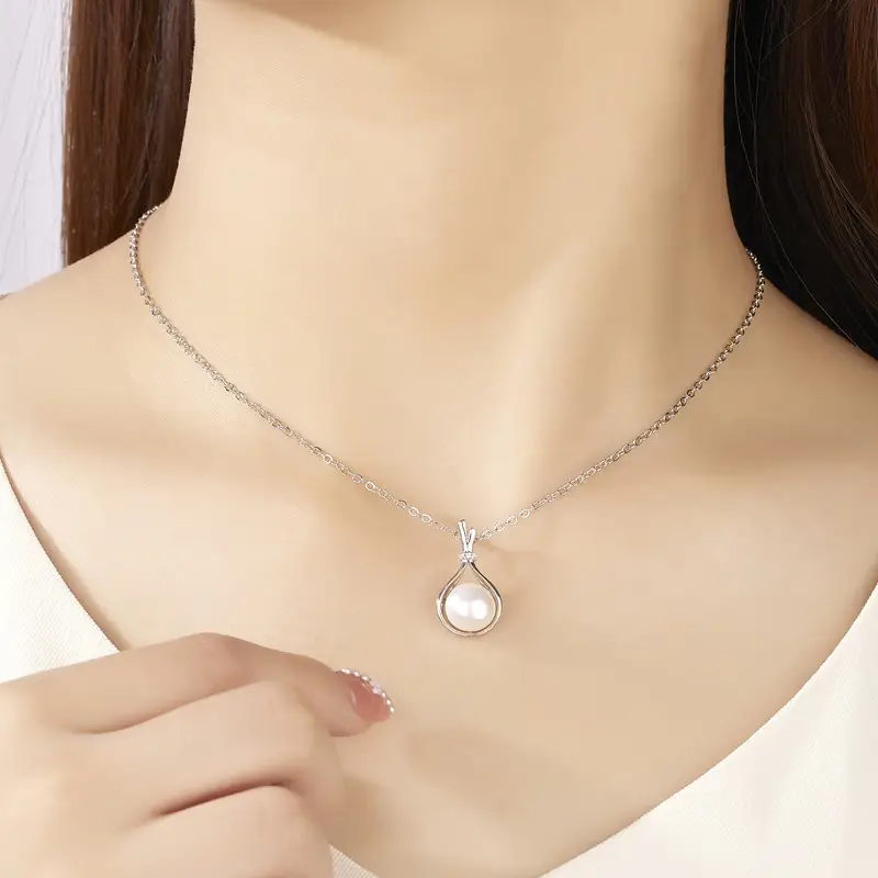 Gold Pearl Zircon Necklace for Women - Image 3