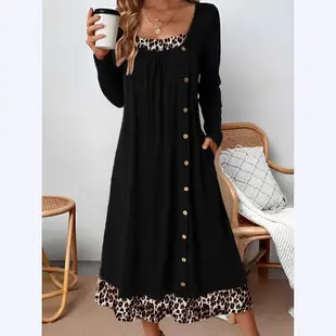 Women Printed V-Neck Dress Floral Brown Patterned — feature 3