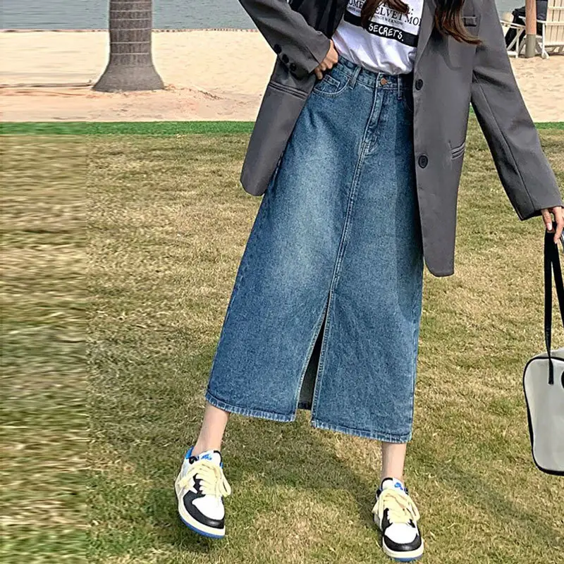 Women Denim Split Skirt High Waist A-Shape Summer - Image 2