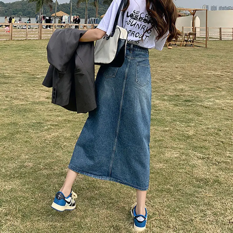 Women Denim Split Skirt High Waist A-Shape Summer - Image 4