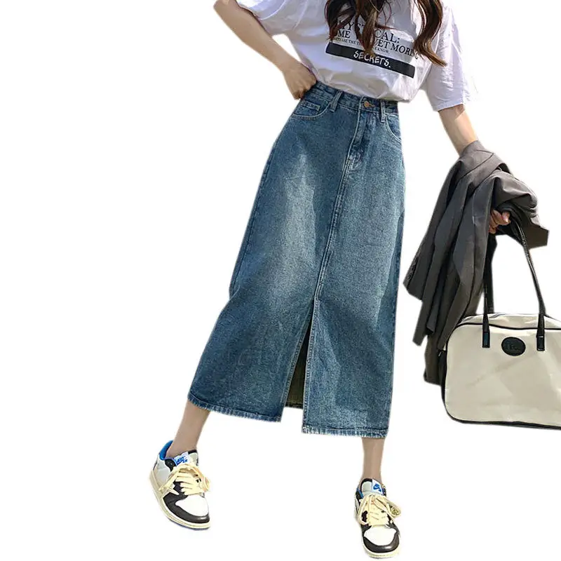 Women Denim Split Skirt High Waist A-Shape Summer - Image 5