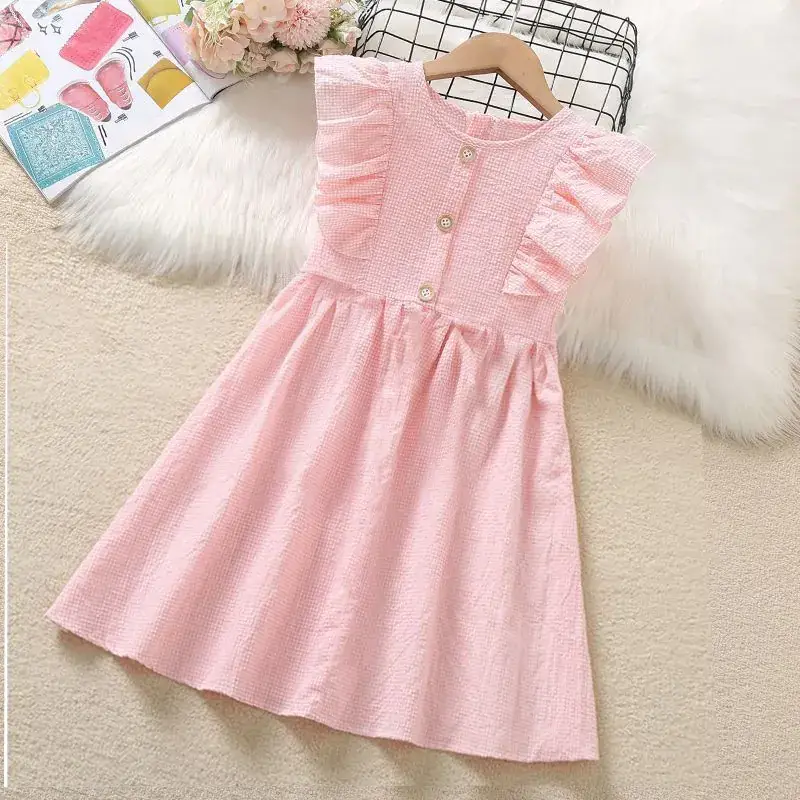 Girls Dress Blue Gingham Summer 2024 Medium Large - Image 4