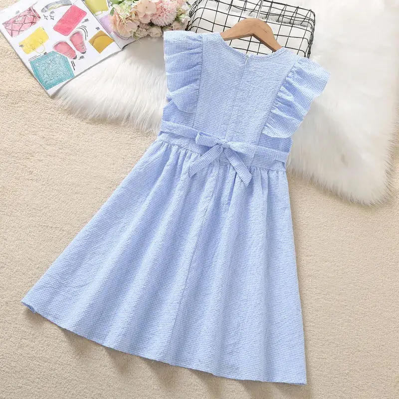 Girls Dress Blue Gingham Summer 2024 Medium Large - Image 5