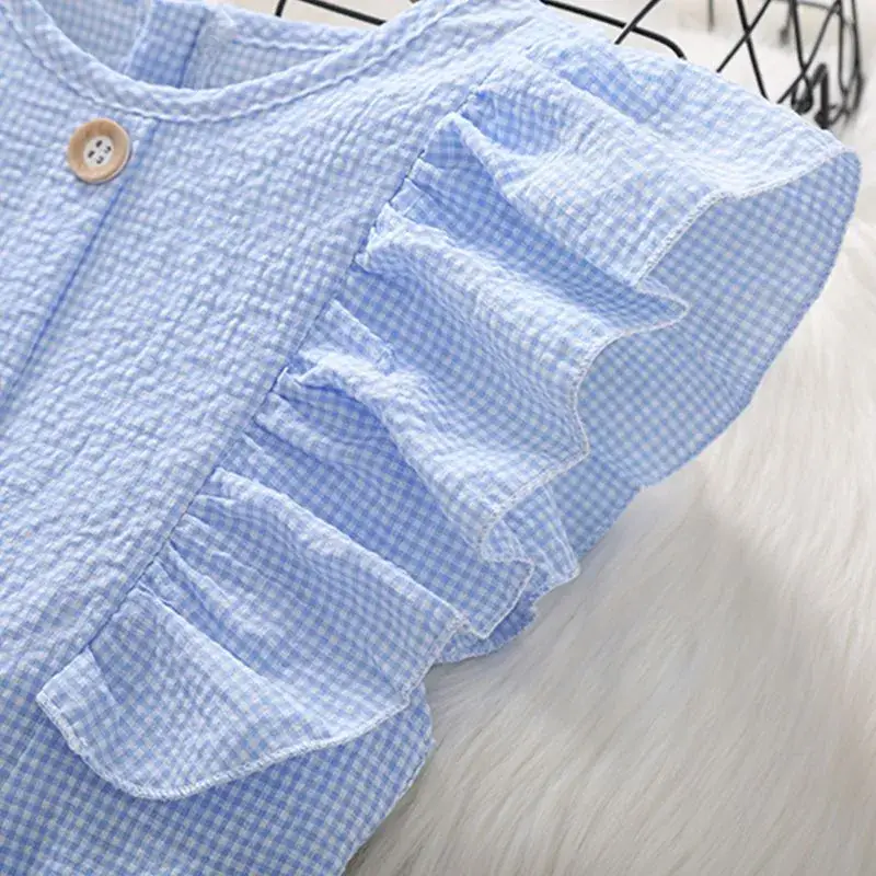 Girls Dress Blue Gingham Summer 2024 Medium Large - Image 6