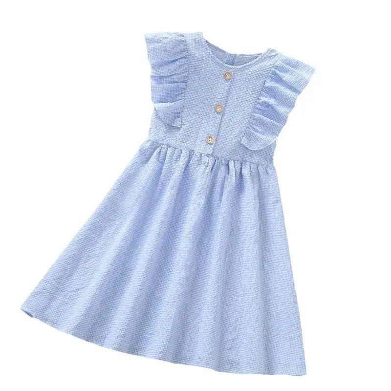 Girls Dress Blue Gingham Summer 2024 Medium Large - Image 7