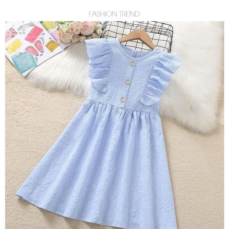 Girls Dress Blue Gingham Summer 2024 Medium Large — feature 1