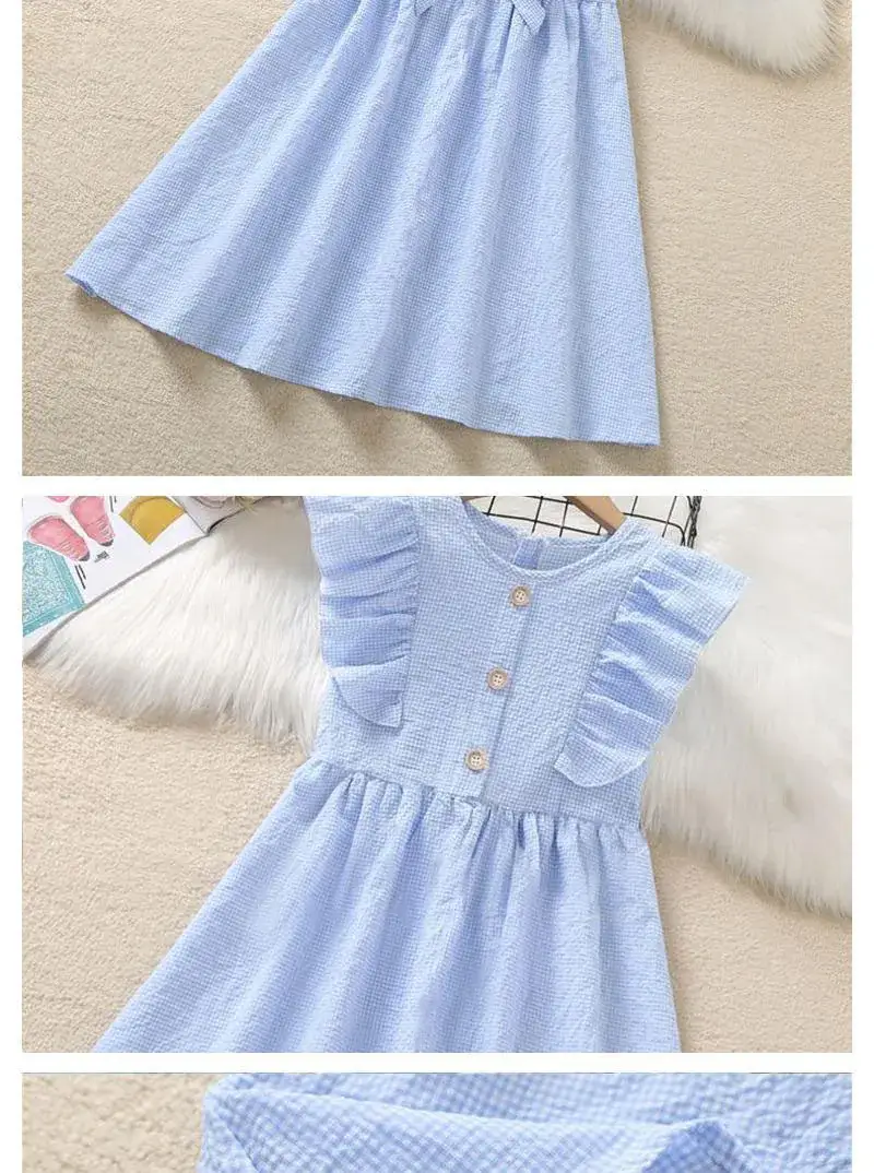 Girls Dress Blue Gingham Summer 2024 Medium Large — feature 5