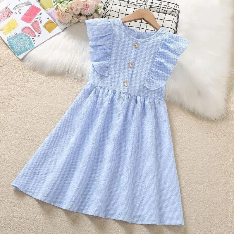 Girls Dress Blue Gingham Summer 2024 Medium Large - Image 2