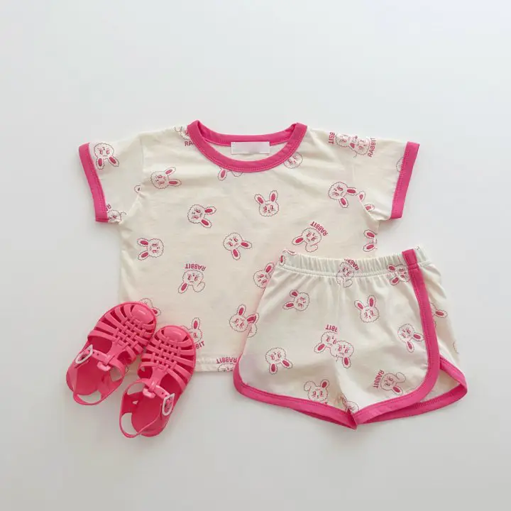 Baby Cotton Shorts Set Pink Bow Print - Image 5