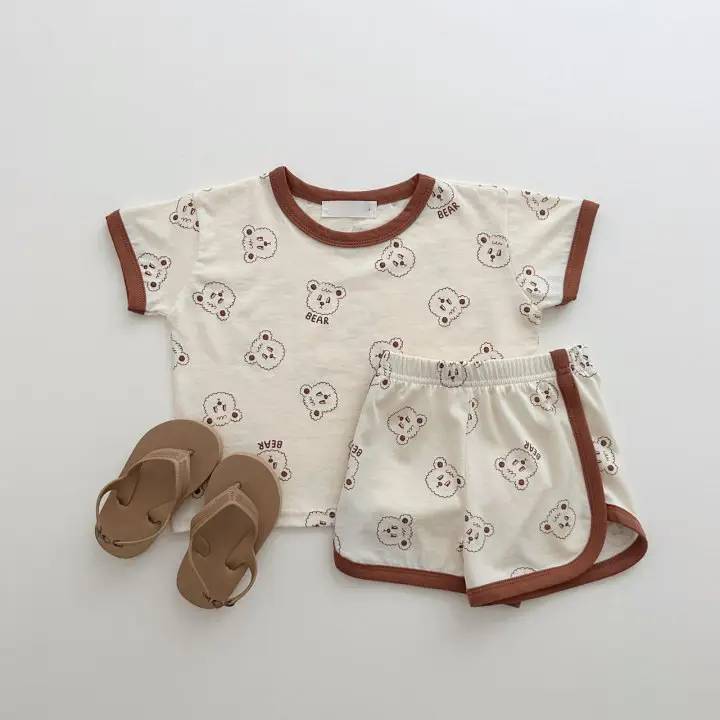 Baby Cotton Shorts Set Pink Bow Print — feature 10