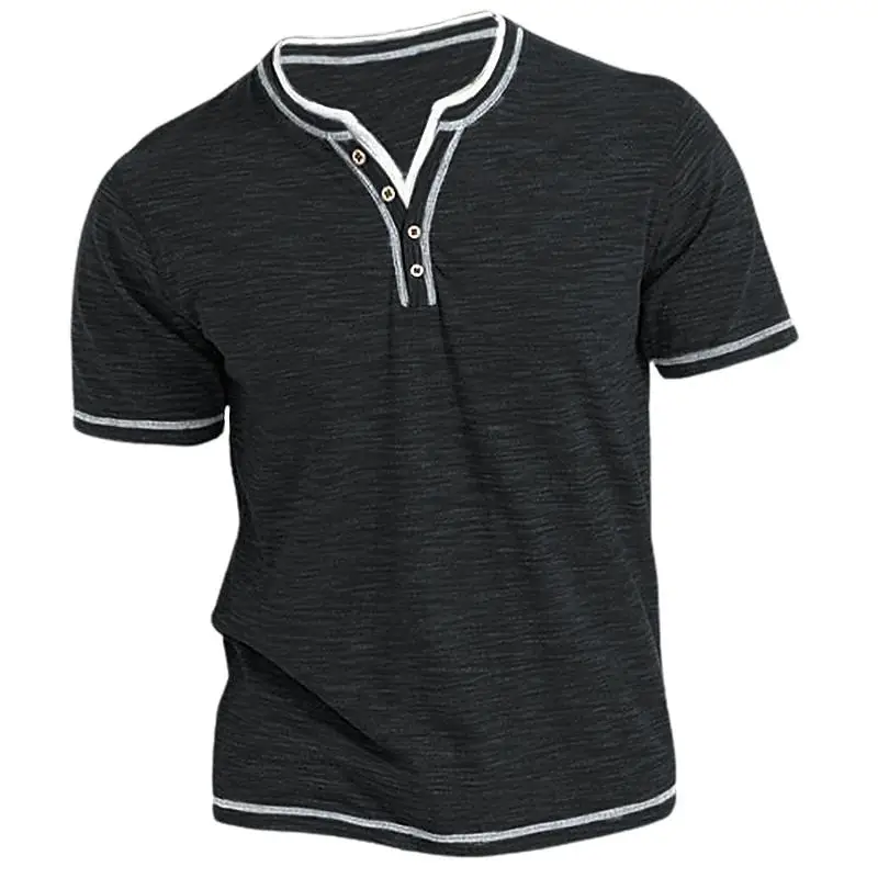 Men V-Neck Blue Cotton T-Shirt Small - Image 3