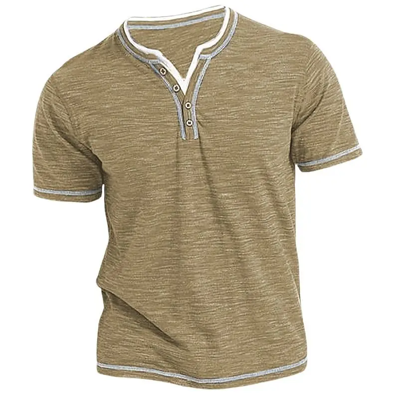 Men V-Neck Blue Cotton T-Shirt Small - Image 2