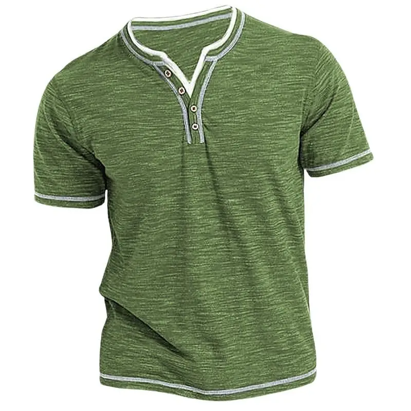 Men V-Neck Blue Cotton T-Shirt Small - Image 4