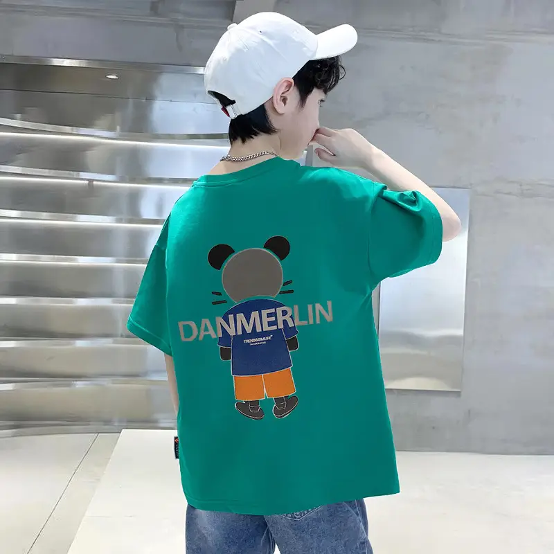 Boys Cotton Cartoon T-Shirt Green Mid Big - Image 4