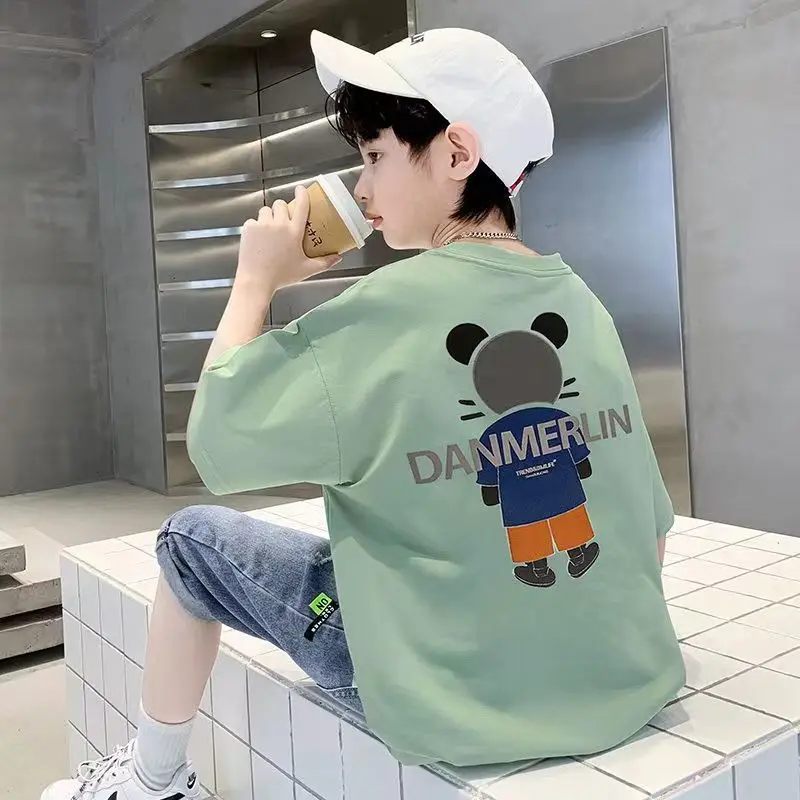 Boys Cotton Cartoon T-Shirt Green Mid Big - Image 5