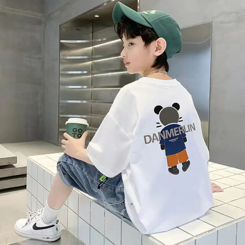 Boys Cotton Cartoon T-Shirt Green Mid Big - Image 6