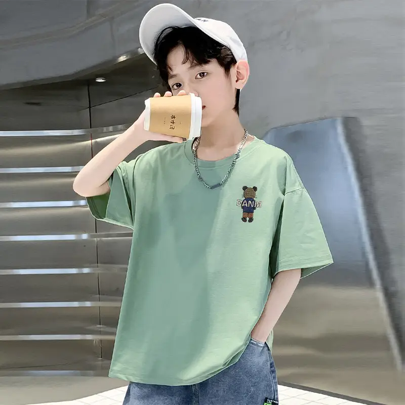 Boys Cotton Cartoon T-Shirt Green Mid Big - Image 7