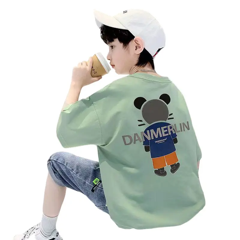 Boys Cotton Cartoon T-Shirt Green Mid Big - Image 8