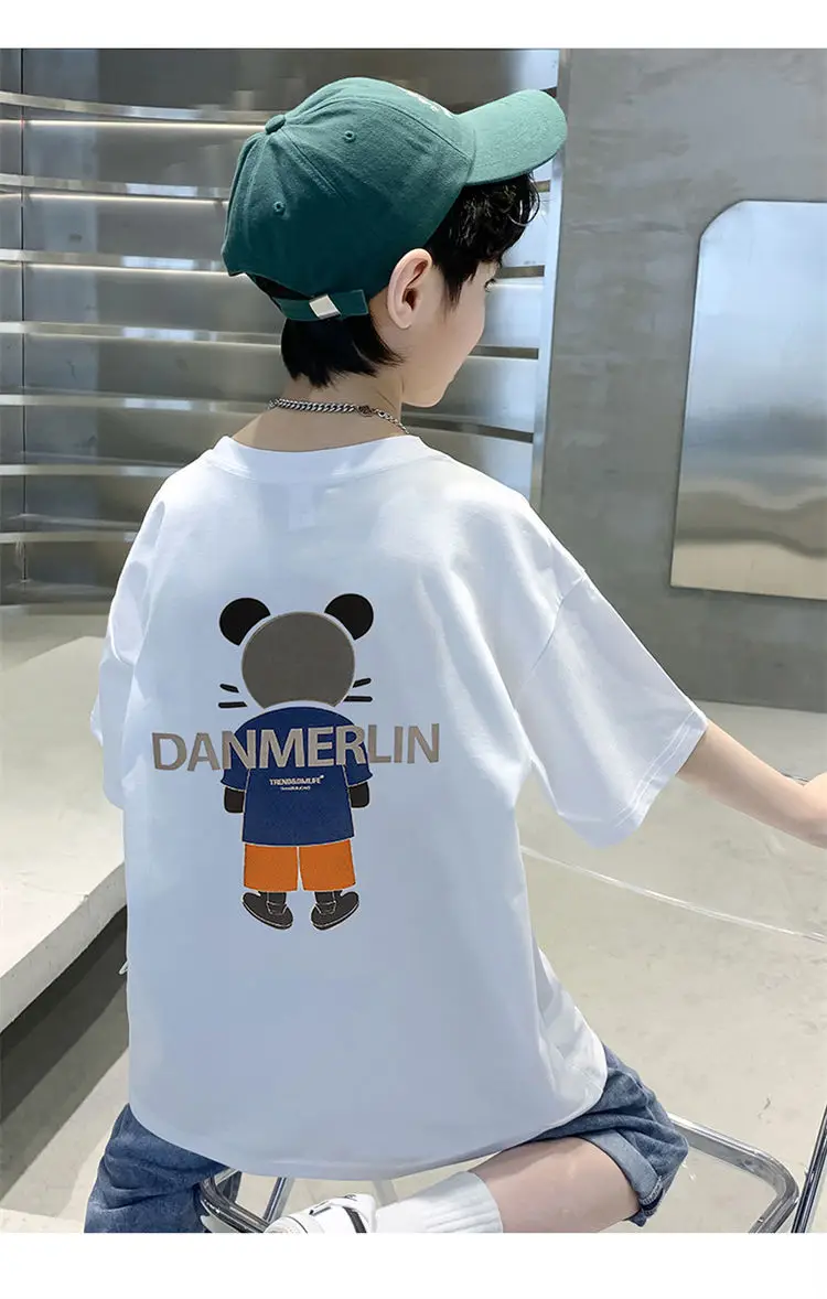 Boys Cotton Cartoon T-Shirt Green Mid Big — feature 12