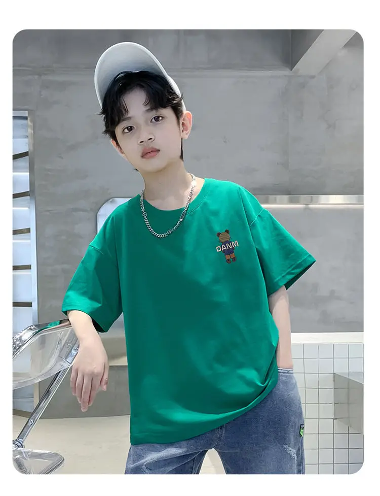 Boys Cotton Cartoon T-Shirt Green Mid Big — feature 15