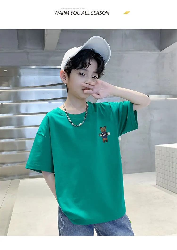 Boys Cotton Cartoon T-Shirt Green Mid Big — feature 16